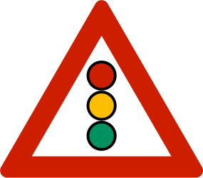 Waarschuwing voor verkeerslichten verderop.