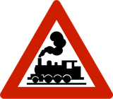 Waarschuwing voor een overweg zonder slagbomen.