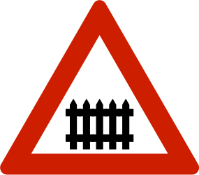 Waarschuwing voor een overweg met slagbomen.