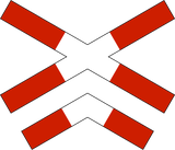Waarschuwing voor een overweg met twee of meer sporen.
