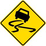 Waarschuwing voor een glad wegdek.