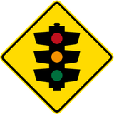 Waarschuwing voor verkeerslichten verderop.