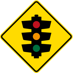Waarschuwing voor verkeerslichten verderop.