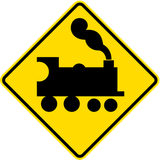 Waarschuwing voor een overweg zonder slagbomen.