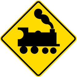 Waarschuwing voor een overweg zonder slagbomen.