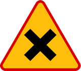 Warning for an uncontrolled crossroad.