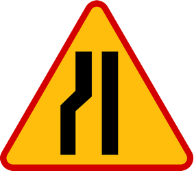 Warning for a road narrowing on the left.