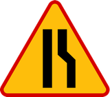 Warning for a road narrowing on the right.