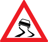 Waarschuwing voor een glad wegdek.