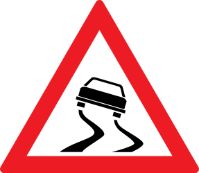 Waarschuwing voor een glad wegdek.