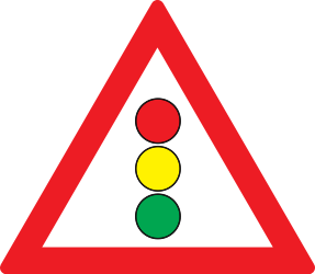 Waarschuwing voor verkeerslichten verderop.