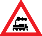 Waarschuwing voor een overweg zonder slagbomen.