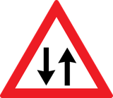 Waarschuwing voor een weg met tweerichtingsverkeer.