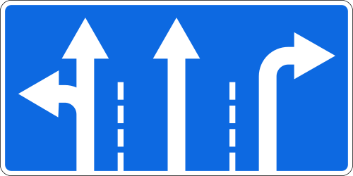 Overzicht van de rijstroken en hun richting.