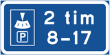 Parkeren met schijf, maximaal 2 uur.