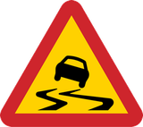 Waarschuwing voor een glad wegdek.