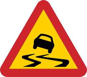 Waarschuwing voor een glad wegdek.
