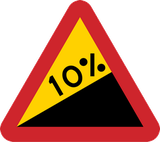 Waarschuwing voor een steile helling omhoog.