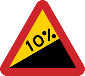 Waarschuwing voor een steile helling omhoog.