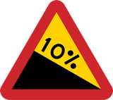Waarschuwing voor een steile afdaling.