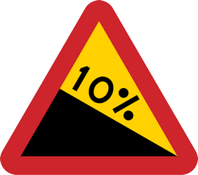 Waarschuwing voor een steile afdaling.