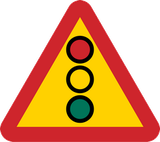 Waarschuwing voor verkeerslichten verderop.