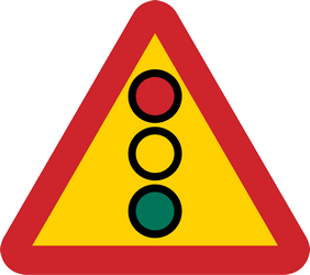 Waarschuwing voor verkeerslichten verderop.