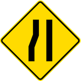 Warning for a road narrowing on the left.