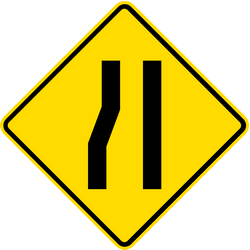 Warning for a road narrowing on the left.