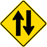 Warning for a road with two-way traffic.