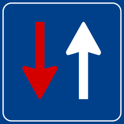 Fahrbahnverengung, Gegenverkehr muss warten.