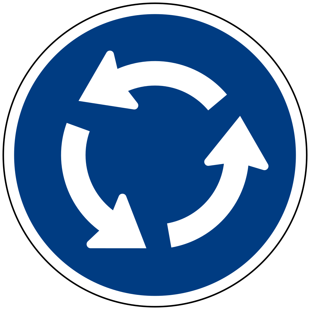 Vorgeschriebene Fahrtrichtung im Kreisverkehr.