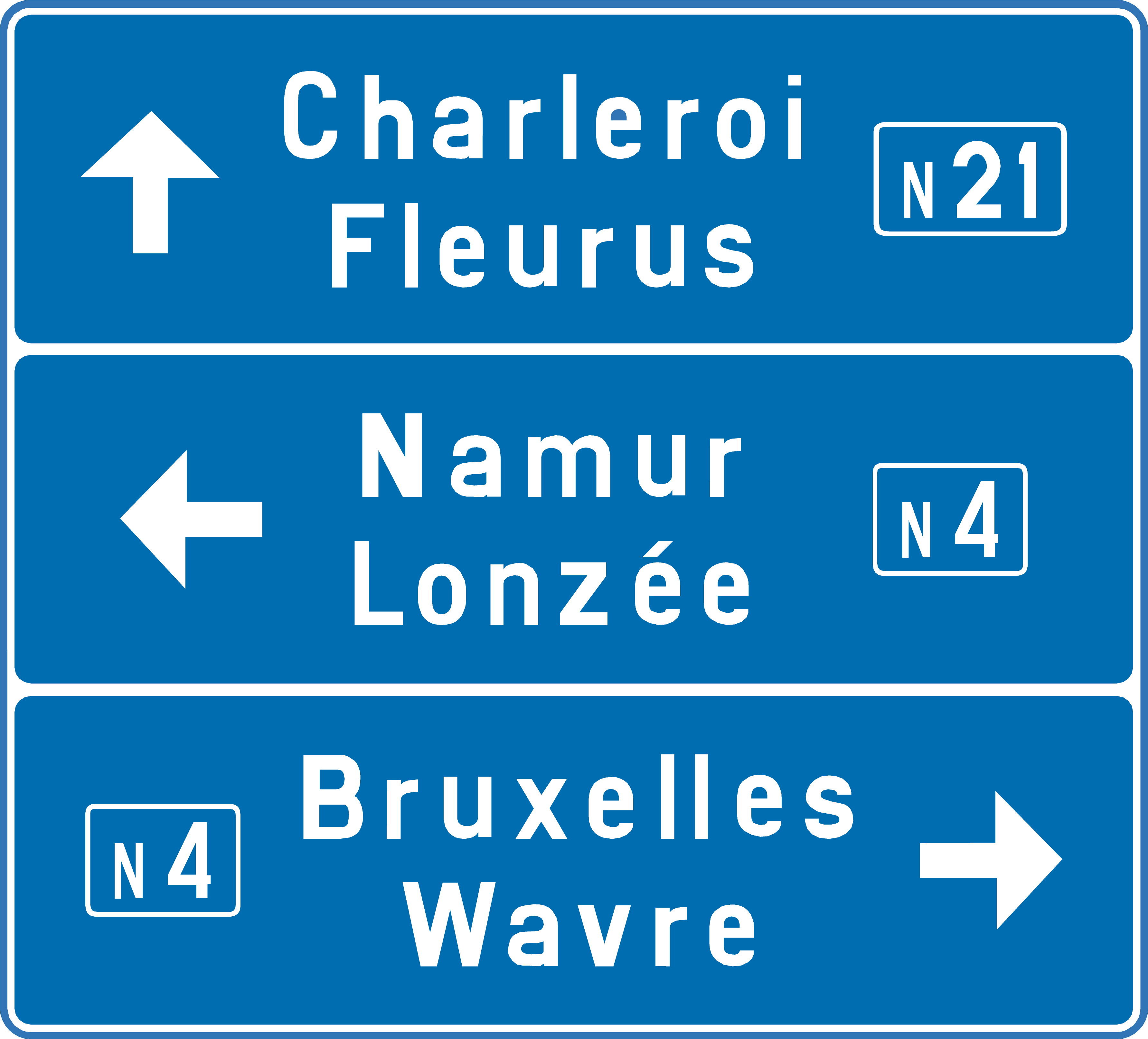 Richtingen en bestemmingen op het kruispunt.