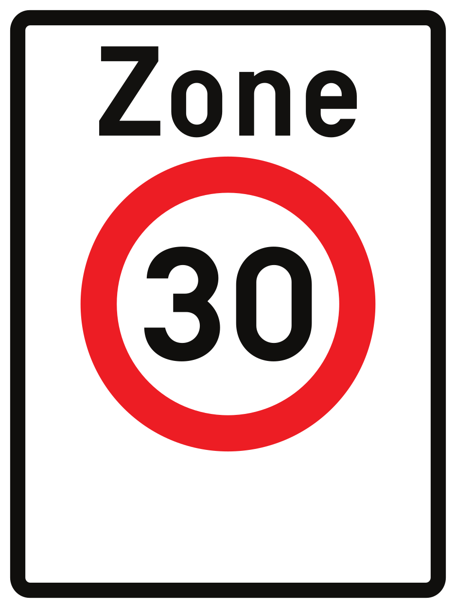 Début d'une zone à vitesse limitée.