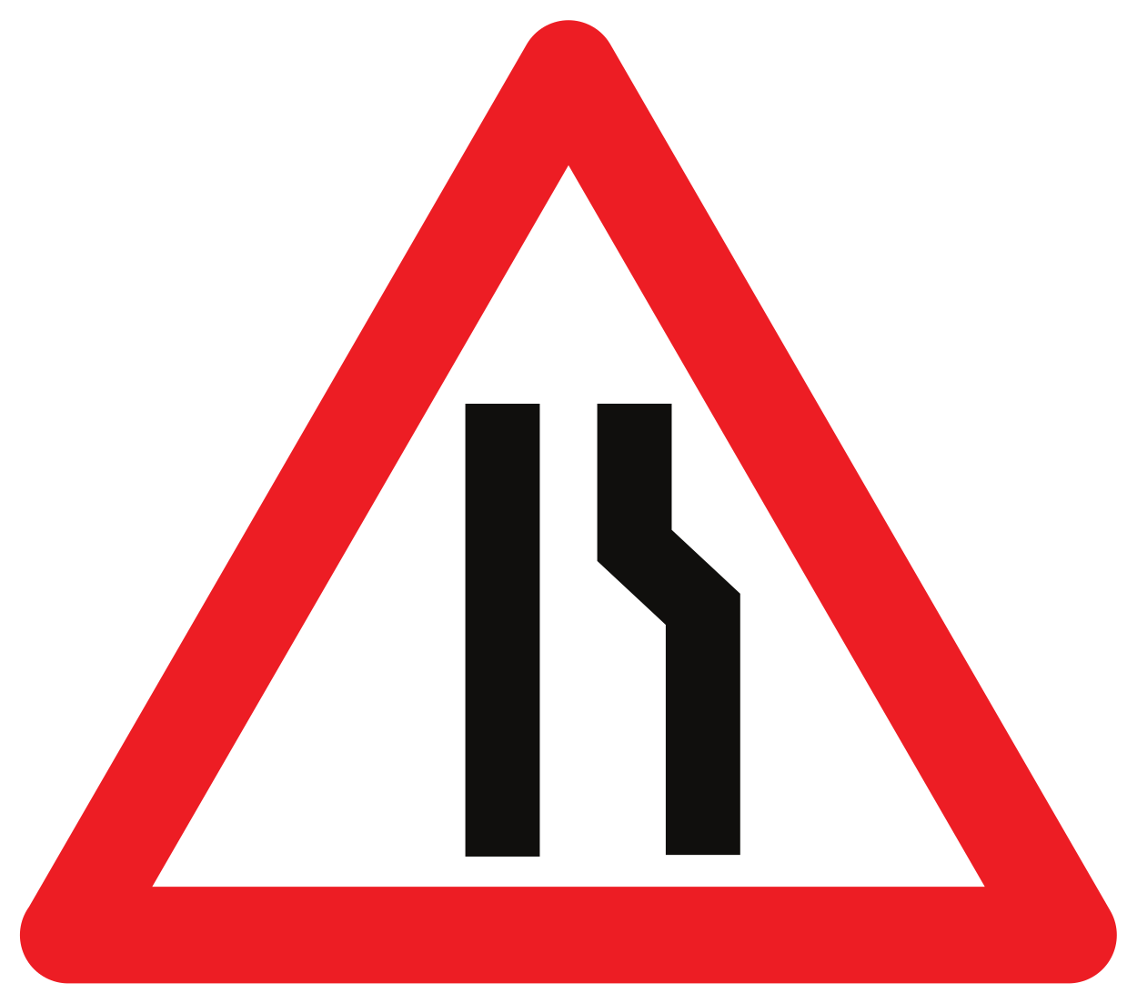 Sağdan yol daralması uyarısı.