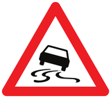 Waarschuwing voor een glad wegdek.