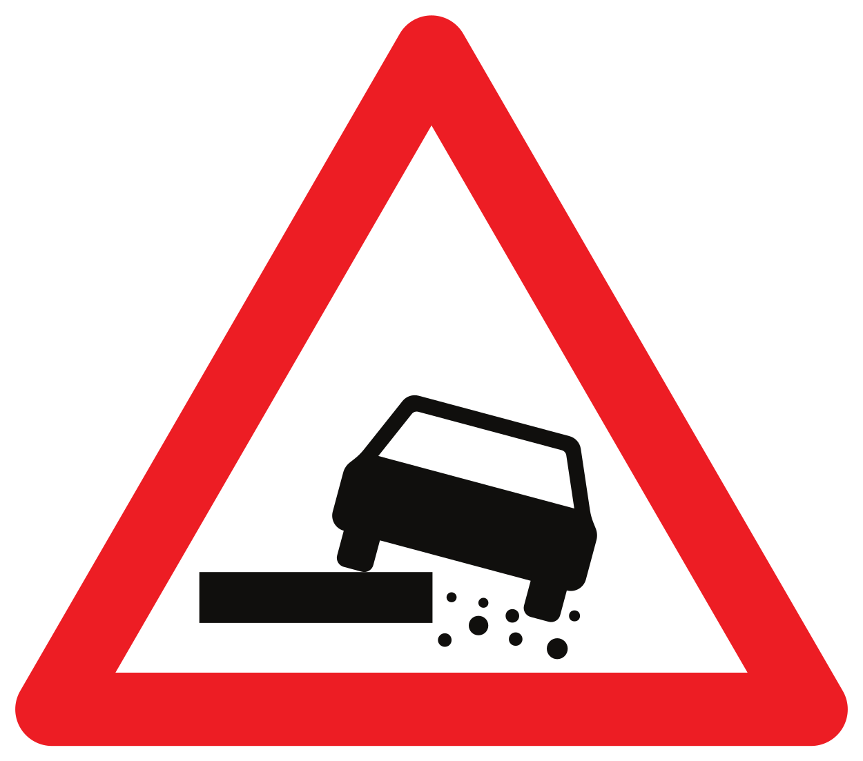 Waarschuwing voor een zachte berm.
