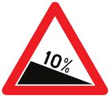 Waarschuwing voor een steile afdaling.