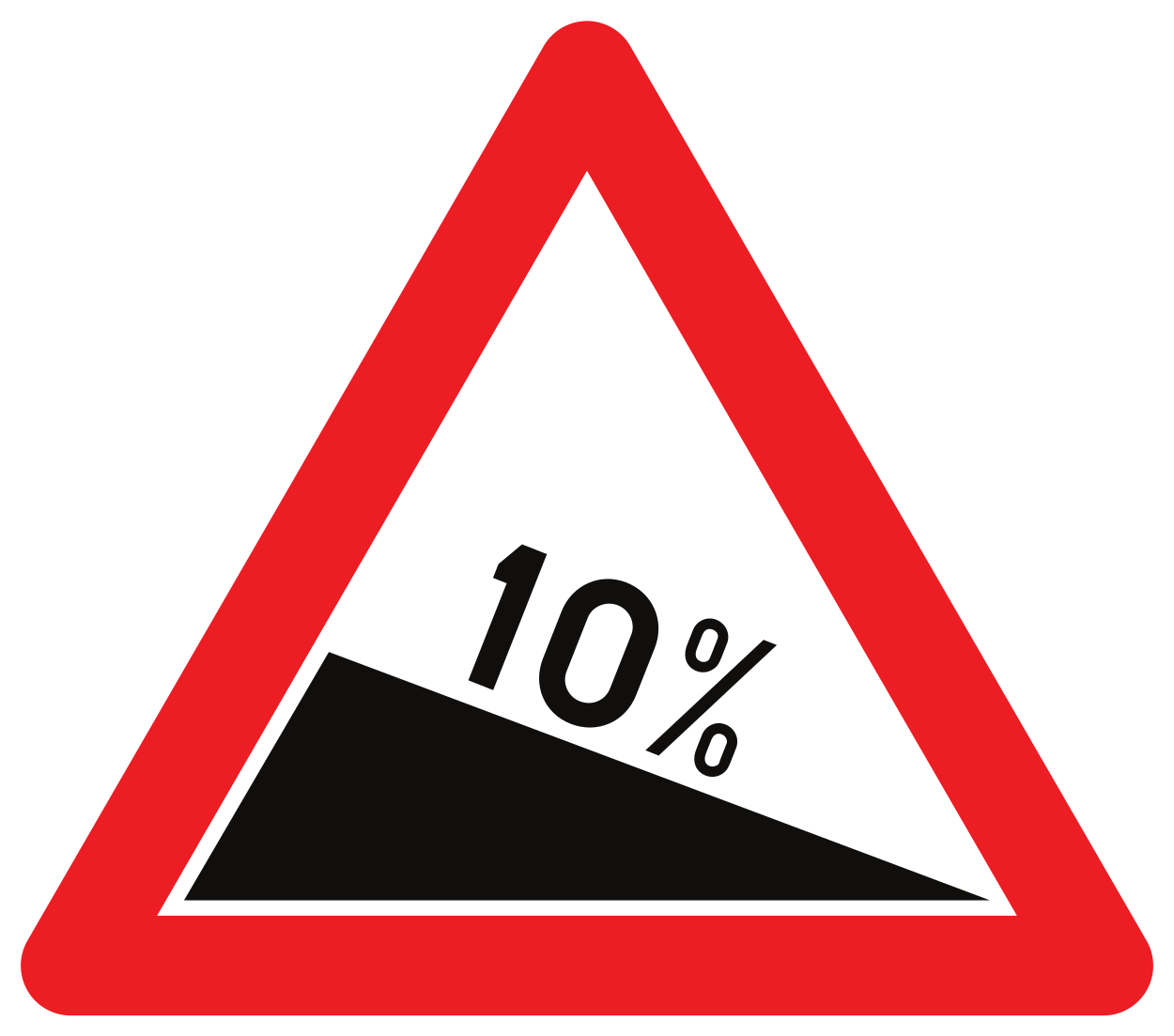 Waarschuwing voor een steile afdaling.